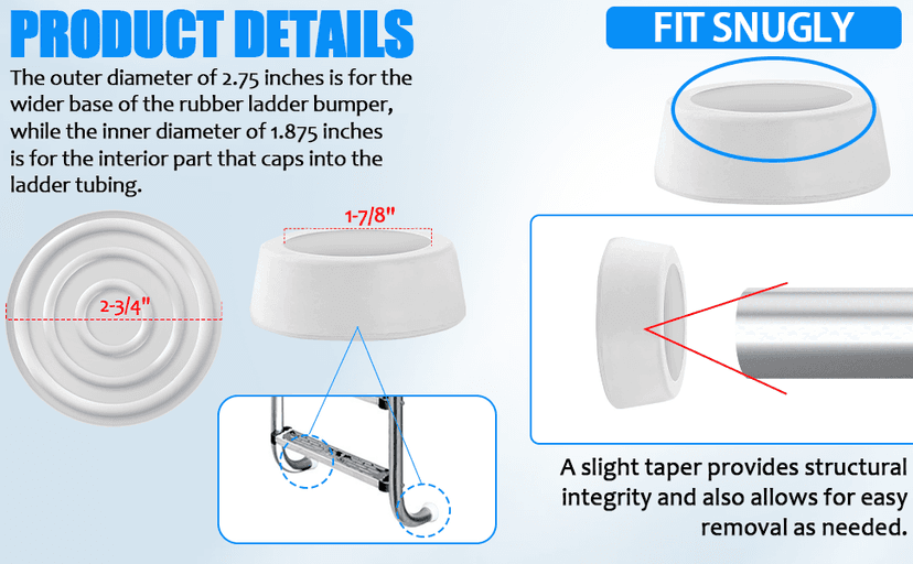 TonGass Outside Pool Ladder Bumpers for Inground Pools - 2-Pack White Rubber End Caps Fit 1.9" Standard Swimming Tubing - Bumper Caps for Step Ends