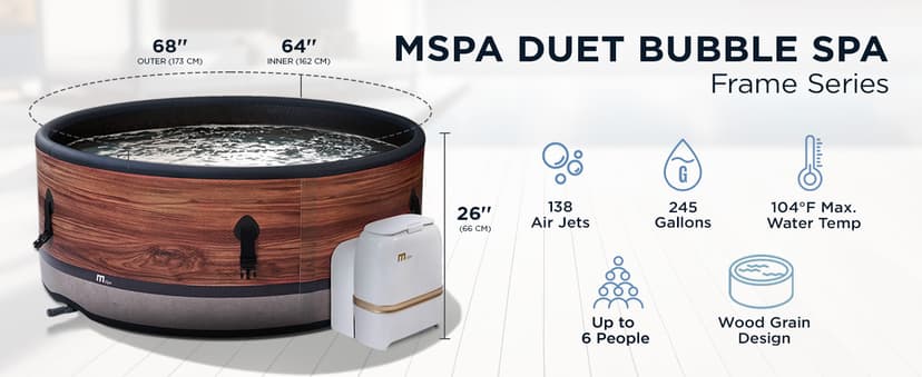 M Spa Round Inflatable Bubble Massage Spa, 4 to 6 Person Outdoor Hot Tub, Duet