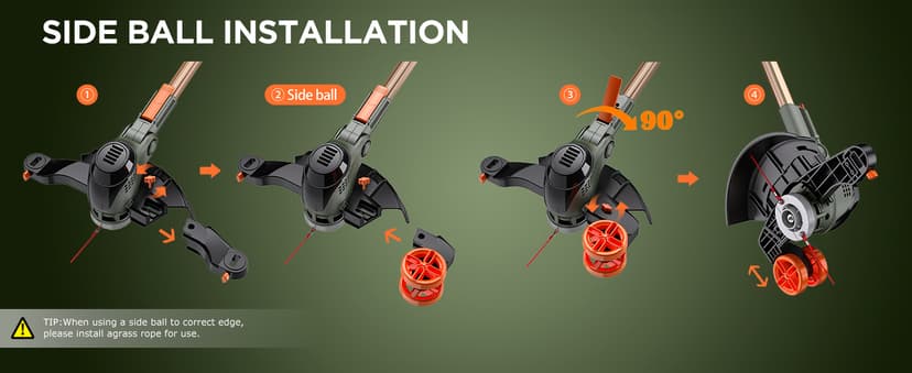 12-Inch Cordless String Trimmer & Edger, (2 x 21V 4.0Ah Electric Brush Cutter Battery Powered), with Auxiliary Bracket, Side Ball, 90° Rotary Head, Telescopic Handle, 3 Cutting Methods(WEG21T)