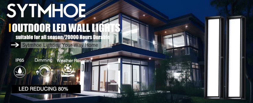 Outdoor Wall Sconce Lights,2Packs 10%-100% Dimmable LED Modern Porch & Patio Wall Light Fixture, 23.6in Black Exterior Sconce Wall Mounted Lights Suitable for Garage Courtyard House(6000K)