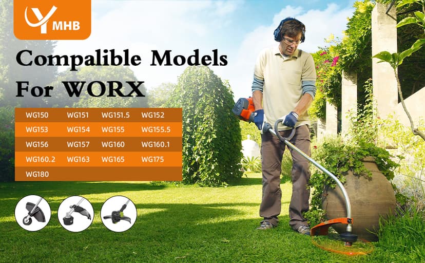 YMHB Trimmer Spool Line for Worx,12 Pack WA0010 Edger Spools Replacement for Worx, Trimmer Line Refills 0.065 inch for Worx, Suitable for Worx String Trimmers(10 Grass Trimmer Line, 2 Trimmer Cap)