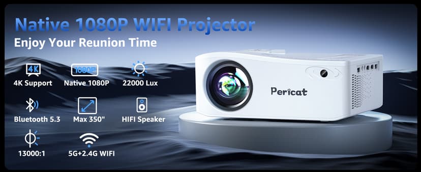 5G WiFi Bluetooth Projector, Native 1080P Outdoor Movie Projector with 300" Display, 380ANSI Home Theater Video Projector 4K Supported, LED Video Projector Compatible with TV Stick, Phone/PC