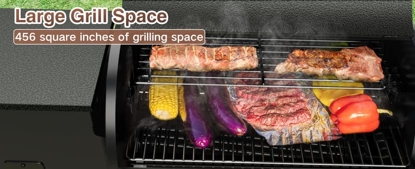 KingChii Portable Electric Wood Pellet Grill & Smoker with Foldable Legs, 456 SQ.IN Grill Capacity, with PID Temperature Control (180-425°F) for Backyard Camping Bake and Roast, Black with Cover