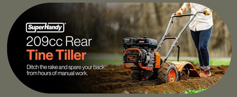 SuperHandy Rear Tine Tiller - 7HP Engine, 16" Width & 12" Depth Cultivator - Garden Soil Prep for Planting & Vegetable Beds