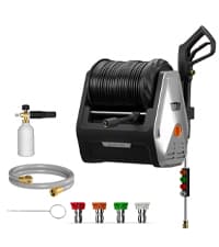 Giraffe Tools Grandfalls Pressure Washer, Max 2900 PSI, 2.2 GPM Electric Wall Mounted Power Washer with 100ft Retractable Pressure Hose, Foam Cannon, 4-Nozzles for Car/Driveways/Patios, Light Silver
