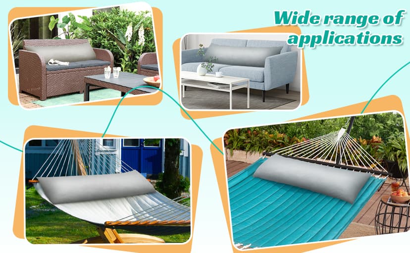 Hammock Pillows Outdoor Waterproof with Ties, 40.5" L X14.5 Wx4 H Extra Large Hammock Cushion All Weather Resistance Outdoor Pillow for Hammock, Patio Furniture, Camping