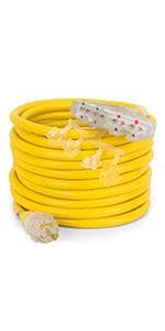 50ft 10-Gauge Heavy Duty 3-Outlet Indoor/Outdoor Extension Cord,Grounded 15-Amp Three-Prong Power-Cord with The End Light Up