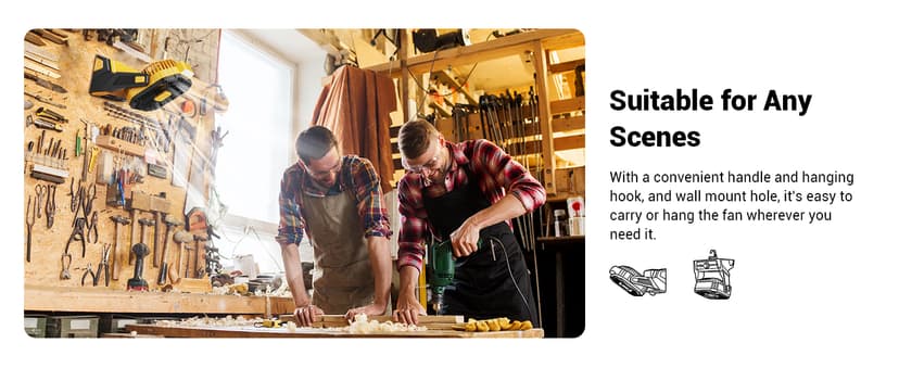 KopBeau Portable Camping Fan with Lights, 20000mAh Rechargeable Battery Operated Fan, Battery Powered Outdoor Beach Tent with 3 Speeds & Hook, Personal USB Table for Camping Accessories