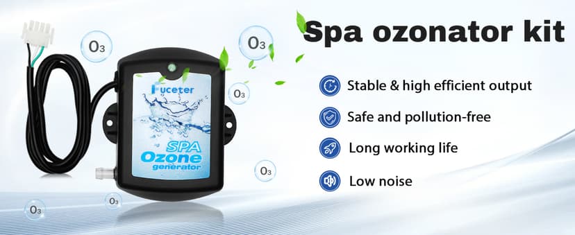 Spa Ozone Generator Kit with Venturi Injector, Ozone Generator for Hot Tub, Cold Plunge, 50mg/h Portable Ozone Generator Water, Universal: 110V / 240V (AMP-4 Plug)