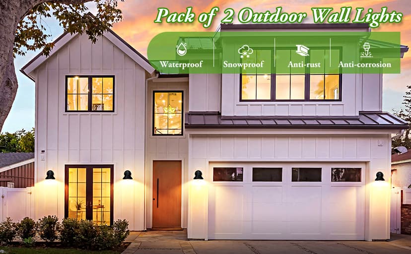 Brightever Outdoor Lanterns, 2-Pack Exterior Light Fixtures, Waterproof Anti-Rust Black Wall Mount Lights, Small E26 Socket Outside Lights for House, Front Porch, Playhouse, Garage