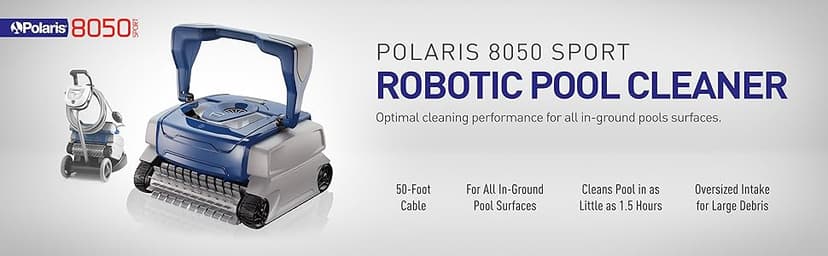 Polaris 8050 Sport Robotic Pool Cleaner, Automatic Vacuum for InGround Pools up to 40ft, Wall Climbing Vac w/ Strong Suction & Easy Access Transparent Lid