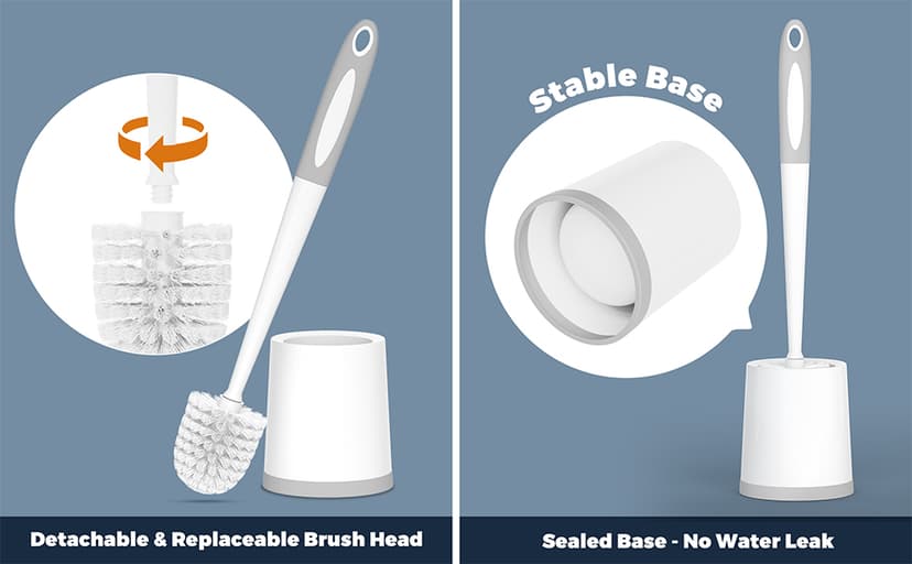 Toilet Brush, 4 Pack Toilet Brush and Holder Set, Toilet Bowl Brush with 4 Grout Brush, Toilet Bowl Brush and Holder for Bathroom, (White)