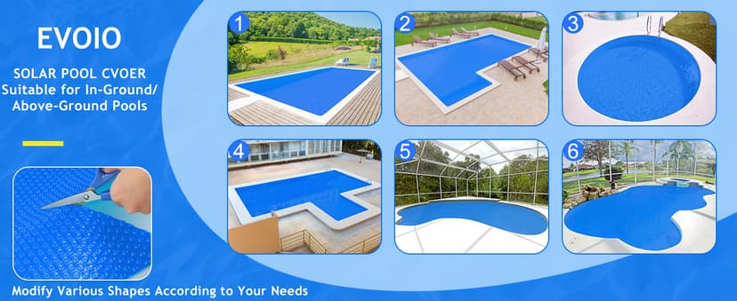 Evoio Solar Pool Covers, 12 x 24 Foot Solar Pool Blankets for Inground Above Ground Rectangular Swimming Pools, Heavy-Duty Floating Bubble Pool Hot Tub Spa Solar Covers Thermal Blanket (12 x 24 Ft)