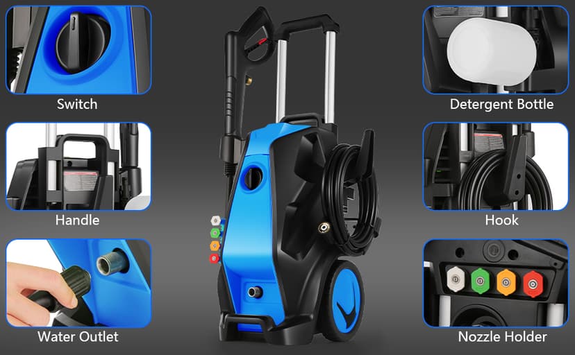 Electric Pressure Washer, 5000PSI 4.0GPM Heavy Duty Power Washer with 33 FT Extension Hose, 4 Quick Connect Nozzles and Foam Cannon for Cars/Fences/Driveways/Patios/Home Cleaning, Blue