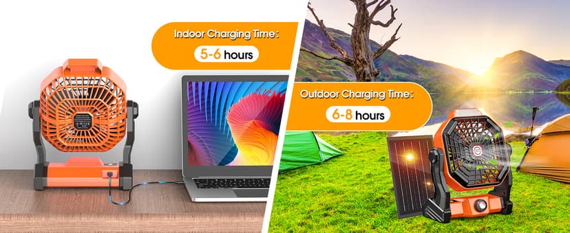 10800mAh Solar Powered Fan, 7W Solar Camping Fans & Led Lantern, 8-inch Rechargeable Fan with Solar Panel, Battery Operated Powered Outdoor Tent Fans for Camping Essentials Accessories