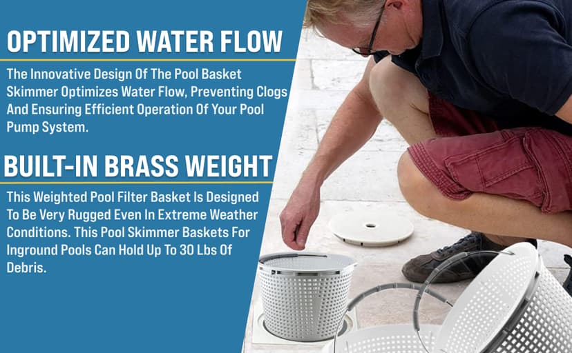 Swimables Pool Skimmer Basket Compatible with Waterway Skimmer Basket 542-3240 for Renegade Skimmers Pool Basket | Built-in Brass Weight | 316 Stainless Steel Handle & Convenient Rubber Grip