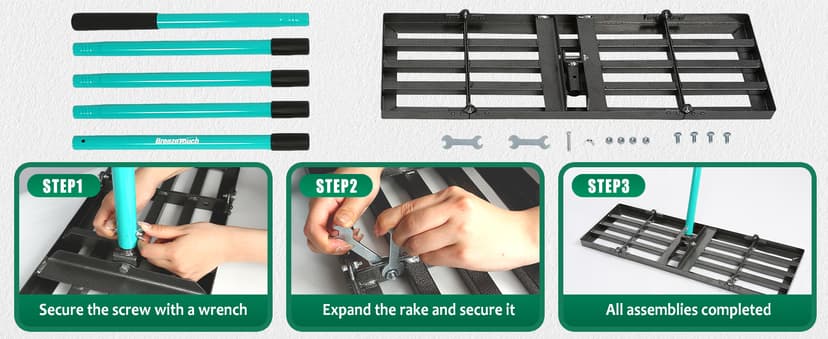 Breeze Touch Lawn Leveling Rake 30x10 Weighted & Collapsible Plate, Heavy Duty Yard Leveler Rake with 77" Adjustable Stainless Steel Handle, Lawn Tools for Gardening, Golf Course, Farm, Pasture