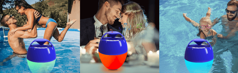 Bluetooth Pool & Hot Tub Speaker with Colorful Lights & 360 Surround Sound, IP68 Waterproof Floating Speaker, Up to 85ft Bluetooth Range