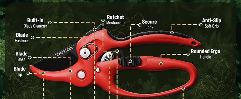 DUROX - Ratchet Pruning Shears, Garden Shears with 3x Cutting Power. Effort-Saving Heavy-Duty Anvil Pruners. Replaceable Blade Cutting Blade Design. Ideal Secateurs for Precise Trimming, Model DGR-01