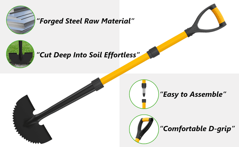 COSITA Edger Lawn Tool, 41-inch Manual Lawn Edger for Grass, Half Moon Hand Edger Tool with D-Grip, Metal Saw Tooth Garden Edger with Long Handle for Sidewalk, Yard