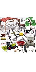 Farm Toys Tractor with Trailer-16.5 Inches Tractor Playset 1/24 Scale Gripper Frontloader Spreader for Boys Kids Toddlers Age 3-7 Years Old