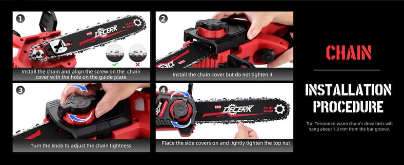 Chainsaw Cordless, 12 Inch Electric Chain Saw with 21V Battery Powered, Handheld Brushless Chainsaws with Tool-free Chain Tension & Auto Lubrication for Tree, Wood Cutting, Courtyard, Household