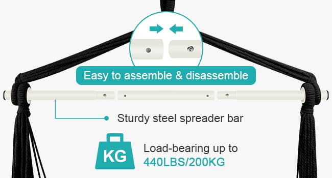 Outerman Hammock Chair, Hanging Chair with 3 Cushions and Foot Rest Support, Sturdy Metal Spreader Bar Max 500Lbs, Swing Chair for Bedroom, Indoor & Outdoor, Patio, Porch or Tree(Black)…