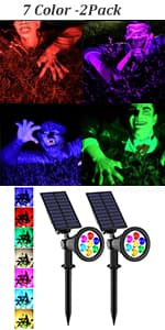 T-SUNUS Christmas Solar Landscape Spotlights Color Changing 2 Pack, Halloween Solar Spot Lights Outdoor Waterproof Garden Pond Light, Separately Installed for Outdoor/Indoor
