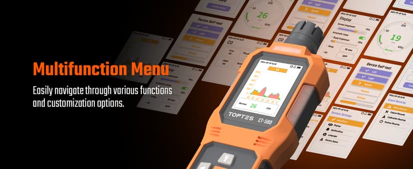 CT-580 Portable Carbon Monoxide Detector, Rechargeable CO Detector with Vibration, Visual & Audible Alarms, 0-1000PPM, TFT Color Display for Home, Camping, Travel, Industrial & Professional Use