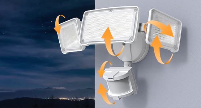 LEPOWER LED Security Lights Motion Sensor Light Outdoor, 38W 4200LM Light, 5500K, IP65 Waterproof, 3 Head Detected Flood for Garage, Yard, Porch (White)