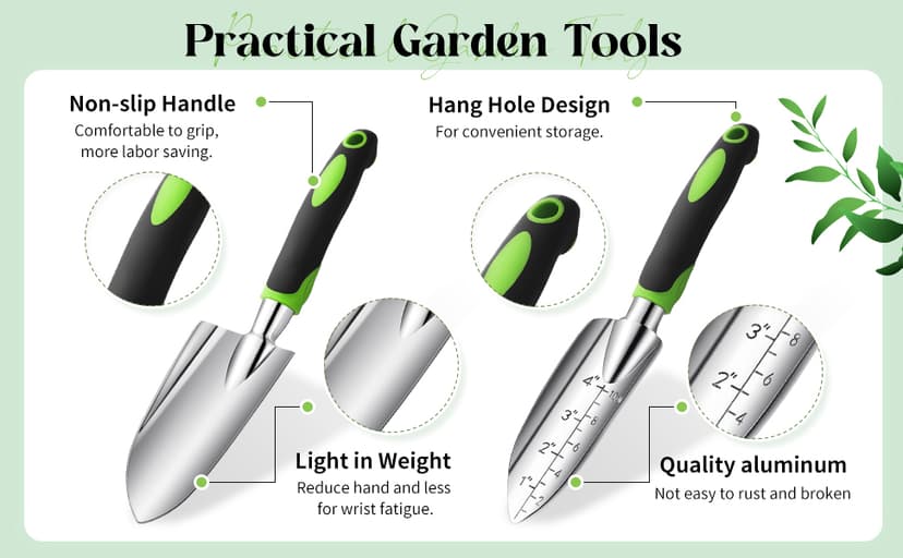 Honoson Garden Hand Trowel Transplant Trowel with Measurements Aluminum Alloy Planting Tools with Rubber Handle Small Gardening Hand Tools Shovels for Gardening Cultivating Transplanting Supplies