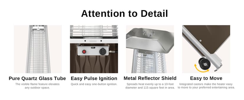 EAST OAK Pyramid Patio Heater, 48,000 BTU Outdoor Patio Heater, Quartz Glass Tube Propane Heater for Commercial & Residential, Triple Protection System, With Wheels, 2024 Upgrade, Bronze