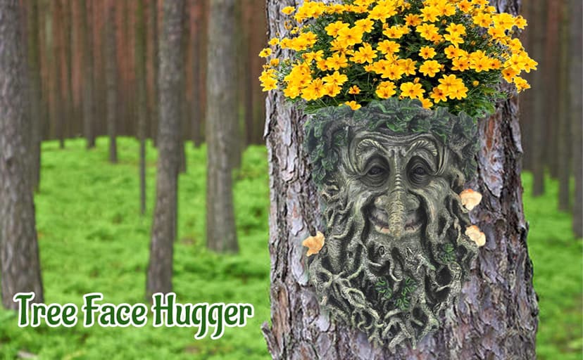 Tree Face Sculpture, Flower Planter Pot Hand-Painted Greenman Tree Face Garden Decoration for and Home Décor