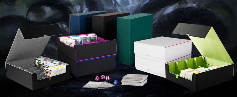 ZLCA Card Storage Box for MTG PTCG, Commander Deck Box Holds 3000+ Cards, Card Storage Case with 4 Stoppers, Card Organizer for TCG Sport Cards(Black&Purple)