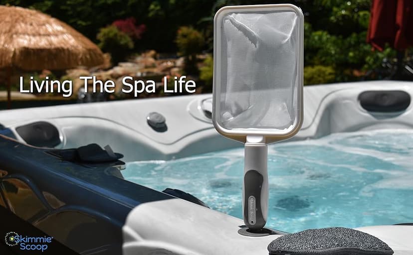 The Skimmie Scoop - Patented Handheld Skimmer with Fine Mesh Net for Spa, Hot Tub, Cold Plunge and Small Pool Cleaning - Lightweight and Durable with Powerful Suction Cup - Clean Out Filter (White)