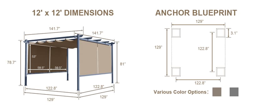 Aoodor 10 x 10 ft Outdoor Pergola with Retractable Shade Canopy, Matte Aluminum Frame, 4 Roller Shade Curtains, Grape Trellis for Patio, Backyard, Garden, and Deck, Dark Brown