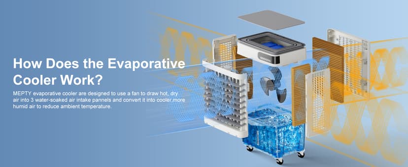 MEPTY 2500CFM Swamp Cooler Air Conditioner, 3-IN-1 Evaporative Air Cooler with 8Gal Tank, 120°Oscillation, 12H Timer, Remote Control, 3 Speeds, Outdoor Cooling Fan for Patio, Garage, Porch,Indoor Use