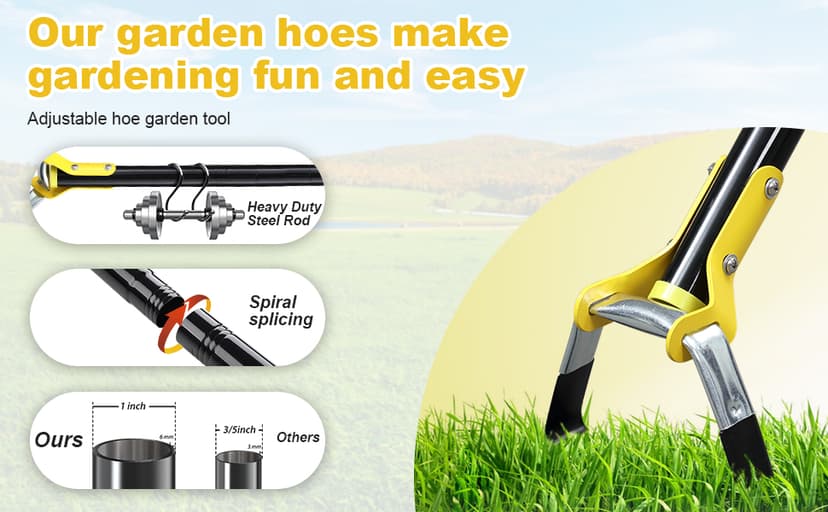 Ihomepark Adjustable Heavy-Duty Long-Handle Garden Hoe: Black Scuffle Hula Hoe for Efficient Weeding and Gardening, 30-42 Inch Loop Stirrup Design (3.5 FT)
