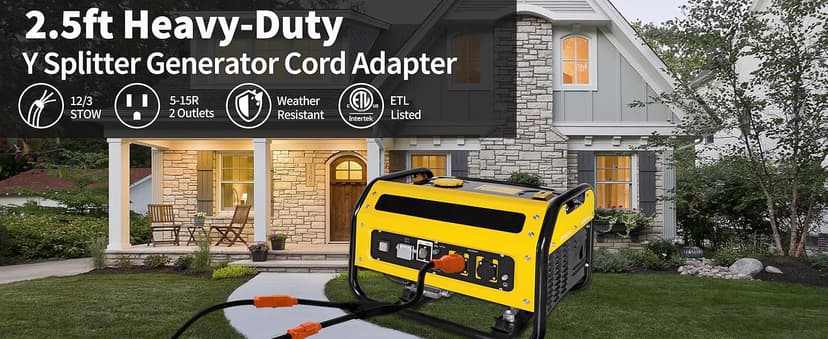 30 Amp to 15 Amp Generator Y Splitter Adapter Cord,NEMA L14-30P to 2x5-15R 4 Prong Pure Copper Heavy Duty Twist Lock Male Plug 10 Gauge Wire for Portable Generators