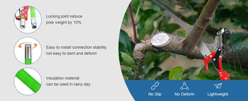 30 Ft Manual Pole Saw, Extendable Tree Pruner Blade and Scissors Set with 9 Fiberglass Handles, Long Branch Pruner Retractable for Backyard and Garden, Bush Cutting and Pruning of Palm Trees