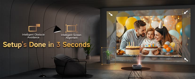4K Projector HDR Netflix Certified, 1800ANSI Daylight Use, Dolby Audio, NFC, Smart TOF Autofocus, Shorter Throw, WiFi 6, Bluetooth 5.4, HDMI ARC, Proyector 4K Ultra HD Movie Gaming TV High Brightness