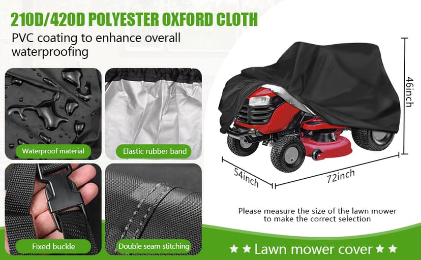 Outdoors Lawn Mower Cover Waterproof Heavy Duty 210D Polyester Oxford UV Protection Lawn Tractor Cover Fits Decks Up to 54" with Drawstring and Storage Bag