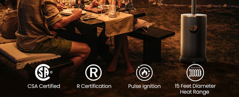 PAMAPIC 48000 BTU Patio Heater, Outdoor Propane Heater 2 in 1 Table Design, Double-Layer Stainless Steel Burner, Wheels, Triple Protection System, Outdoor Heater for Home and Residential,Black