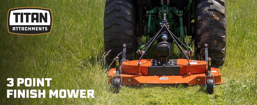 Titan Attachments 3 Point PTO Finish Mower, 60" Cutting Width, Category 1 Hitch, Rear Discharge, Requires 25-40 HP Tractor, Low-Noise Cast Iron Gearbox, Orange Finish
