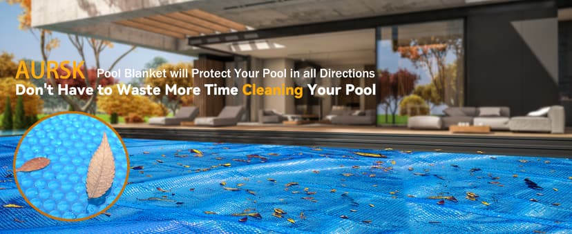 AURSK Solar Pool Cover,12mil 18x9 Foot Solar Pool Blanket for In-Ground and Above Ground Swimming Pools,Rectangular Thermal Pool Cover,Blue(9x18FT)