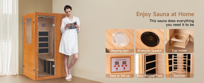 Real Relax Far Infrared Sauna, Home Indoor Sauna Room Canadian Hemlock Wooden Dry Saunas 950W 120V with Control Panel and 6 Low EMF Heaters Panels for Personal Spa