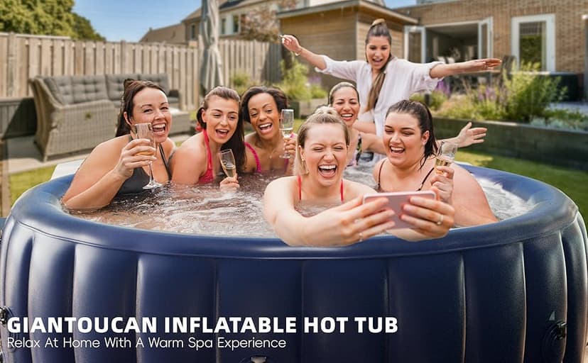 2-4 Person Inflatable Hot Tub, Portable Outdoor Spa with 146 Soothing Air Jets(73" x 28"), Portable Hot Tub with Cover and Heater Pump, Blue