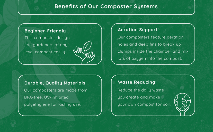 FCMP Outdoor HOTFROG Half Size Rolling Single Chamber Batch Tumbling Composter - Outdoor Rotating Garden Compost Bin (HF-RC2000WB-GRN) Black & Green (19-Gallon)