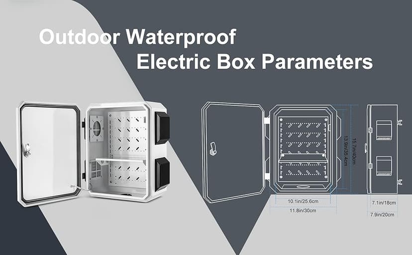 Outdoor Electrical Box, Cold-Rolled Steel Plate, Aluminum Alloy Back Beam, One-Piece Ventilation Design, IP65 Waterproof, Wall/Pole Mounted (15.7" x 11.8" x 7.9")