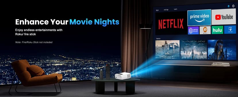 GROVIEW Projector, 15000lux 490ANSI Native 1080P WiFi Bluetooth Projector, 300'' Video Projector, Supports 4K & Zoom, 5G Sync, Compatible with HDMI USB/ AV/ Smartphone/ Pad/ Laptop/ DVD/ TV Stick/ PS5
